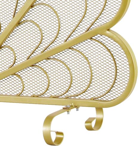 MyGift Peacock Feather Shaped Brass-Tone Metal Fireplace Screen in Saudi Arabia