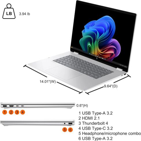 HP Spectre X360 2-in-1 Touchscreen Laptop, 16" 3K+ Touchscreen, Intel Core i7-12700H Evo, 16GB RAM, 2TB SSD, Webcam, Wi-Fi 6, Backlit KB, FP Reader, MPP2.0 Tilt Pen Included, Win11 Home in Kuwait