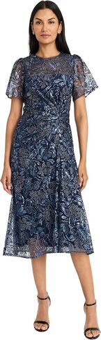 Maggy London Women's Elegant Short Sleeve Midi Textured Semi-Sheer Fabric-Sophisticated Cocktail Dress in Kuwait