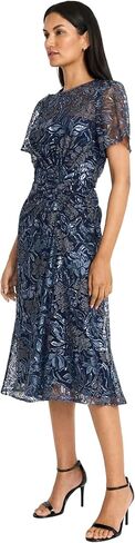 Maggy London Women's Elegant Short Sleeve Midi Textured Semi-Sheer Fabric-Sophisticated Cocktail Dress in Kuwait