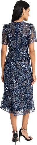 Maggy London Women's Elegant Short Sleeve Midi Textured Semi-Sheer Fabric-Sophisticated Cocktail Dress in Kuwait
