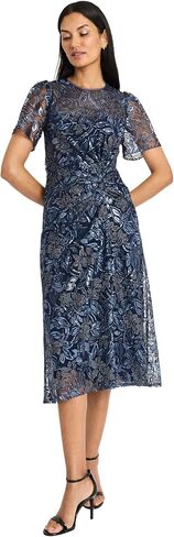 Maggy London Women's Elegant Short Sleeve Midi Textured Semi-Sheer Fabric-Sophisticated Cocktail Dress in Kuwait