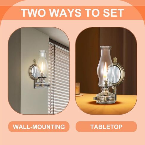 مصباح زيت كبير عتيقة جدار زجاجي كيروسين مصباح مصابيح زيت مثبتة على الجدار العتيقة للداخل الاستخدام مصباح الإضاءة في حالات الطوارئ مصباح إعصار ريفي مع 7/8 "فانوس زيت ويك in Kuwait