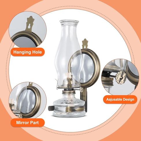 مصباح زيت كبير عتيقة جدار زجاجي كيروسين مصباح مصابيح زيت مثبتة على الجدار العتيقة للداخل الاستخدام مصباح الإضاءة في حالات الطوارئ مصباح إعصار ريفي مع 7/8 "فانوس زيت ويك in Kuwait