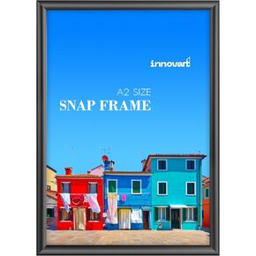 INNOVART Black Aluminum Snap Frame for Poster 16" x 24", Front Load Snap Frame Poster with PVC Protective Film for A2 Size, Metal Picture Frame Wall Mounting, Easy Open Aluminum Display Profile