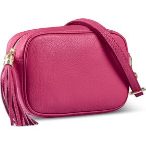 Italian Calf Leather Crossbody Bag for Women with Tassel Zipper | Small Camera Purse Shoulder Handbag Pocketbook