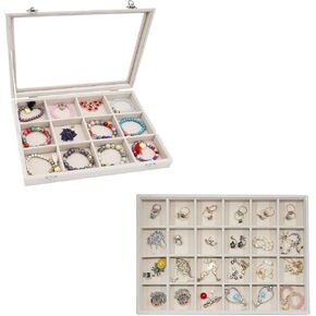 Stratalife Jewelry Organizer Bracelet Organizer Storage Box Stackable Jewelry Tray with Lid Jewelry Organizer for Drawer Earrings Storage Necklace Holder (Beige)