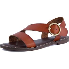 CUSHIONAIRE Lisbon Strappy Flat Sandals for Women 2025 with Adjustable Ankle Strap and Stylish Bold Buckle Accent Dressy Sandals