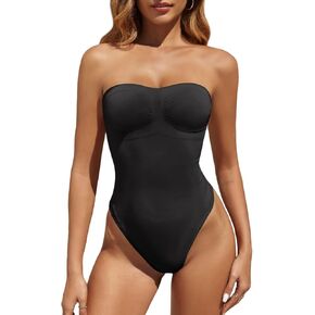 Fisoew Women's Sexy Strapless Bodysuit Tummy Control Shapewear Tube Top Seamless One Piece Sculpt Body Shaper