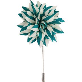 Knighthood Handmade Emerald Green and White Striped Flower Lapel Pin Green