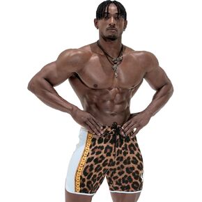 IFBB 15inch Mensphysique Board-Shorts Posing Trunks Competition (Jaguar_White)