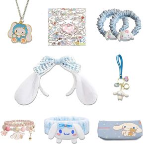 Kawaii Hair Accessories Set with Cute Ears Headband,Spa Headband,2 Hair Ties,Purse,Necklace,Bracelet,Keychain and 50 Stickers