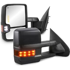 مرايا القطر الأكثر سفرة للسلطة متوافقة مع 1999-2002 Chevy Silverado Suburban Tahoe GMC Serria Yukon مع ضوء الدوران المتسلسل ، مصباح التخليص ، ضوء الركض الأبيض (مجموعة من 2)-Chrome