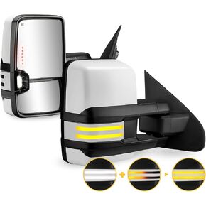 Sanooer Switchback Towing Mirrors Painted White Light Compatible with 2014-2018 Chevy Silverado GMC Sierra White Tow Mirrors with Dynamic Turn Signal Running Light Backup Temp Sensor Heated Pair
