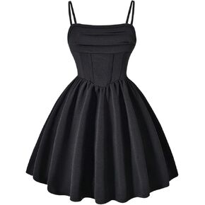 SHENHE Girl's Summer Spaghetti Strap Ruffle Flowy Fit and Flare Party Dance Corset Dress