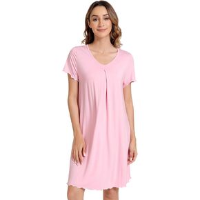 Nachila Lightgowns-Viscose مصنوعة من الخيزران ، ناعم قصير الأكمام ثوب النوم المريح V قميص Night Night Sleepwear