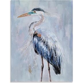 Yihui Arts Blue Heron Canvas Wall Arts - Modern Abstract Grey Animal Artwork for Living Room, Bedroom, Office Decor