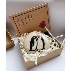 Penguin 1st Anniversary Gift for Boyfriend or Girlfriend - Sentimental One Year Together Pebble Keepsake - Valentine's Day, Engagement, or Wedding Proposal Gift for Him or Her