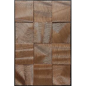 AZAVY Art,24x36Inch Hand Crafted Vertical Framed Oil Paintings Modern Abstract Golden Brown Geometric Canvas Wall Art