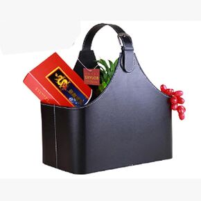 Leather Gift Basket,Magazine Newspaper Holder/Racks,Storage Organizer for Wine Flowers Fruits Candys,for Holiday Presents Christmas Display (Coffee #2) in Saudi Arabia