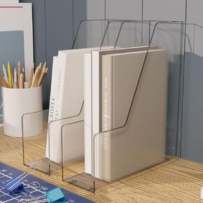 Clear Magazine Holder, Plastic Vertical Book File Magazine Note Organizer, Paper Storage Desk Organizer, Office Accessory Organization 2PCS
