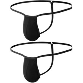 2 Pairs Banana Hammock - Mens Thong Men Jockstrap Mesh Low Waist Comfortable Thongs Briefs Black