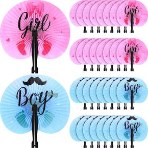 Taiyin 24 Pcs Gender Reveal Paper Fans Party Supplies Decorative Folding Handheld Fans Baby Shower Favors for Summer Holiday Wedding Birthday Gifts Party Supplies