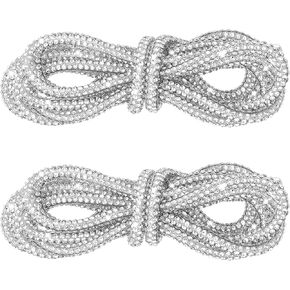 simarro Glitter Rhinestone Rope, 2PCS Sparkly Crystal Shoe LacesRound Rhinestones Rope Replacement for Shoes Sweatpants Hoodies Shorts Shoes Bags Accessories (Silvery)