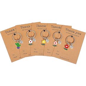 AUONY 5PCS Flower Keychain Charms with Thank You for Helping Me Grow Cards, Thank You Gifts for Mom Teacher Employee Nurse Coworker Staff