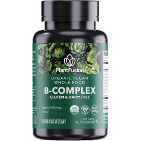 PlantFusion Organic Vitamin B-Complex, Vegan Whole Food Supplement for Energy & Metabolism, Methylated B12, Guava, Lemon & Basil, Non-GMO, Gluten-Free - 30 Capsules
