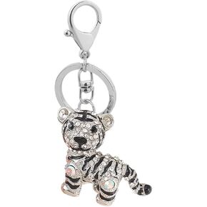 Tiger Keychain للنساء - سحر محفظة براقة مع سبيكة وحجر الراين - ملحق سلسلة مفاتيح أنيقة لعيد الميلاد