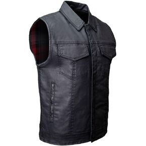 Milwaukee Leather MDM3030 Men’s Black Waxy Coated Denim Club Style Motorcycle Rider Vest w/Shirt Collar - X-Large