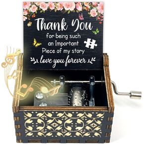 ukebobo Wooden Music Box Gift, Thank You for Being Such an Important Piece Music Box, U R My Sunshine Music Box, Retirement Christmas Birthday Graduation Friendship Gifts for Women Man Mom Friend-599