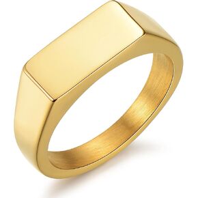 Stainless Steel Signet Ring - 316L Mens Finger Ring for Men Women - Rhodium Plated Cool Band Ring Jewelry for Father Husband Son Friend
