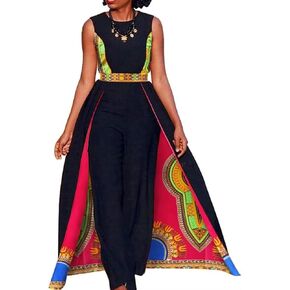 BAZINRICHE African Elegant Womens Rompers Jumpsuit Sleeveless Dresses Jumpsuit Long Dashiki Pants Plus Size