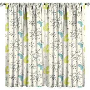 Vintage Abstract Mid-Century Curtains Boho Atomic Geometric Modern Colorful Art Aesthetic Window Drapes for Kids Boys Girls Room Bedroom Living Room Office Kitchen 42" W X 45" L