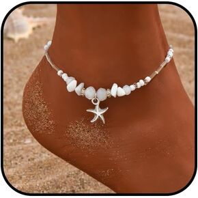 Beach Anklets for Women Starfish Shell Beaded Ankle Bracelet Adjustable Natural Stone Ankle Bracelets Boho Handmade Charm Anklet Summer Beach Hawaiian Jewelry