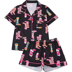 مجموعات Rongtai Womens Pajama Button أسفل قميص القمامة القصيرة مع جيب مطابقة PJ شورتات مقطوعة من قطعتين