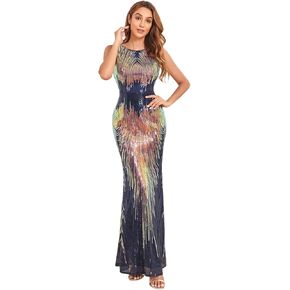 Scoop Neck Sequin Formal Dress Bodycon Maxi Glitter Elegant Mermaid Sleeveless Evening Party Dresses