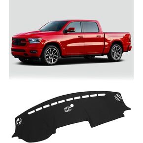FIILINES Compatible with Dash Cover 2019-2025 Dodge Ram 1500 2500 3500, Dashboard Mat Cover Sunshade Nonslip Mesh Protector No Glare Black