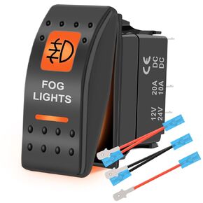Winch Momentary Rocker Switch (On)-Off-(On) 12V/20A 24V/10A 7Pin DPDT Waterproof Toggle Switch Orange Backlit with Jumper Wires Set for Car Truck Marine Boat RV SUV ATV UTV