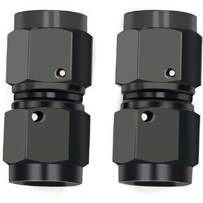 6AN Female to 6AN Female Coupler Straight Swivel Fitting Adapter 9/16-18UNF Thread Aluminium Anodized Black 2Pcs