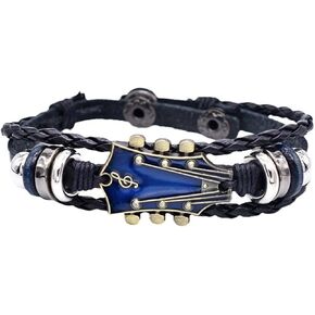 KIFEDSLJ Faux Leather Guitar Bracelet Retro Musical Guitar Leather Bangle Wristband for Women Men Music Enthusiast Jewelry