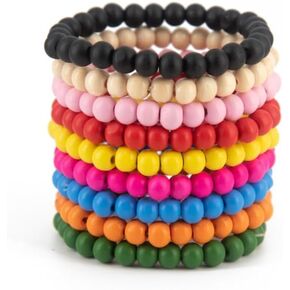 9 PCS Set, Colorful Wooden Bead Bracelets, Handcrafted,Cuff Wrap Bangles Meaningful Gift