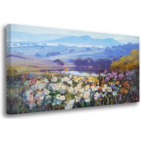 Acocifi Large Canvas Wall Art Rustic Nature Flower Floral Landscape Painting Mountain Wildflowers Picture, Textured Artwork Framed for Living Room Bedroom Bathroom Kitchen Office Home Decor 40"x20"