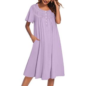 Ekouaer Moo Moos for Women House Dress with Pockets Short Sleeve Mumu Dress Button Down Nightgown Soft Sleepwear S-XXXL