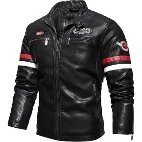 Men's Casual Stand Collar PU Faux Leather Zip-Up Motorcycle Bomber Jacket