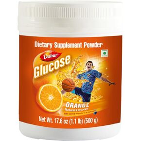 Dabur Glucose - Glucose Powder - Fortified with Vitamin D and Calcium - A Tasty Orange - 500 Grams