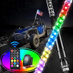 GOOACC 1PC 4FT LED Whip Light with Spring Base Spiral RGB Chasing RF Remote Lighted Whips w/Rocker Switch LED Antenna for UTV ATV Truck Sand Rail Buggy Dune RZR Can-am