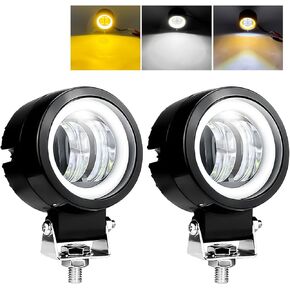 LIGBT 2PCS 2.8 Inch Motorcycle Driving Lights 60W 6000K 3 Modes White LED Driving Fog Light 6000LM LED Pods Projector Lights with DRL/Angel Eye for Motorcycle Tractor Truck ATV UTV SUV Boat